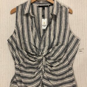 Harve Benard XL Sleeveless‎ Linen Blend Striped Twist Front Top Blouse Shirt